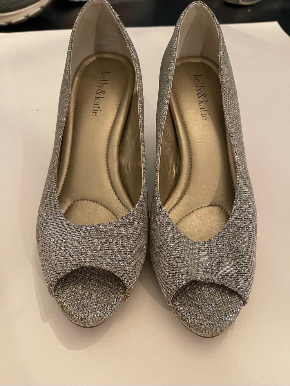 Kelly & Katie Silver Glitter Peep-Toe Heels